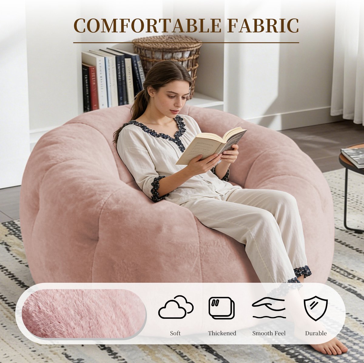 OKWISH Zitzak 54 x 54 x 35 cm - Ronde Loungestoel Met Stabiele Basis - Voor Woonkamer En S