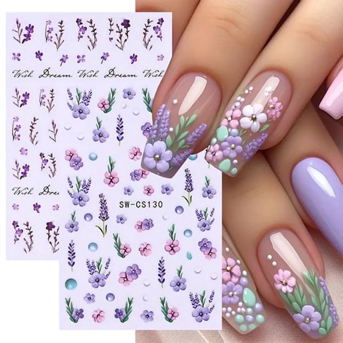 Nail Art Stickers - 3D Zomerbloemen - Zelfklevend - Creatieve Ontwerpen - DIY Nageldesign - Madeliefjes en Lavendelbloemen - Nagelstickers