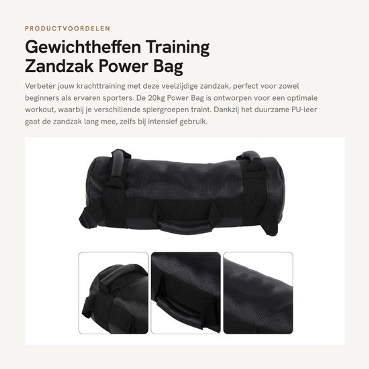 Zandzak 20kg - Power Bag - Gewichtheffen - Oefeningen - Duurzaam PU Leer - Vochtbestendig