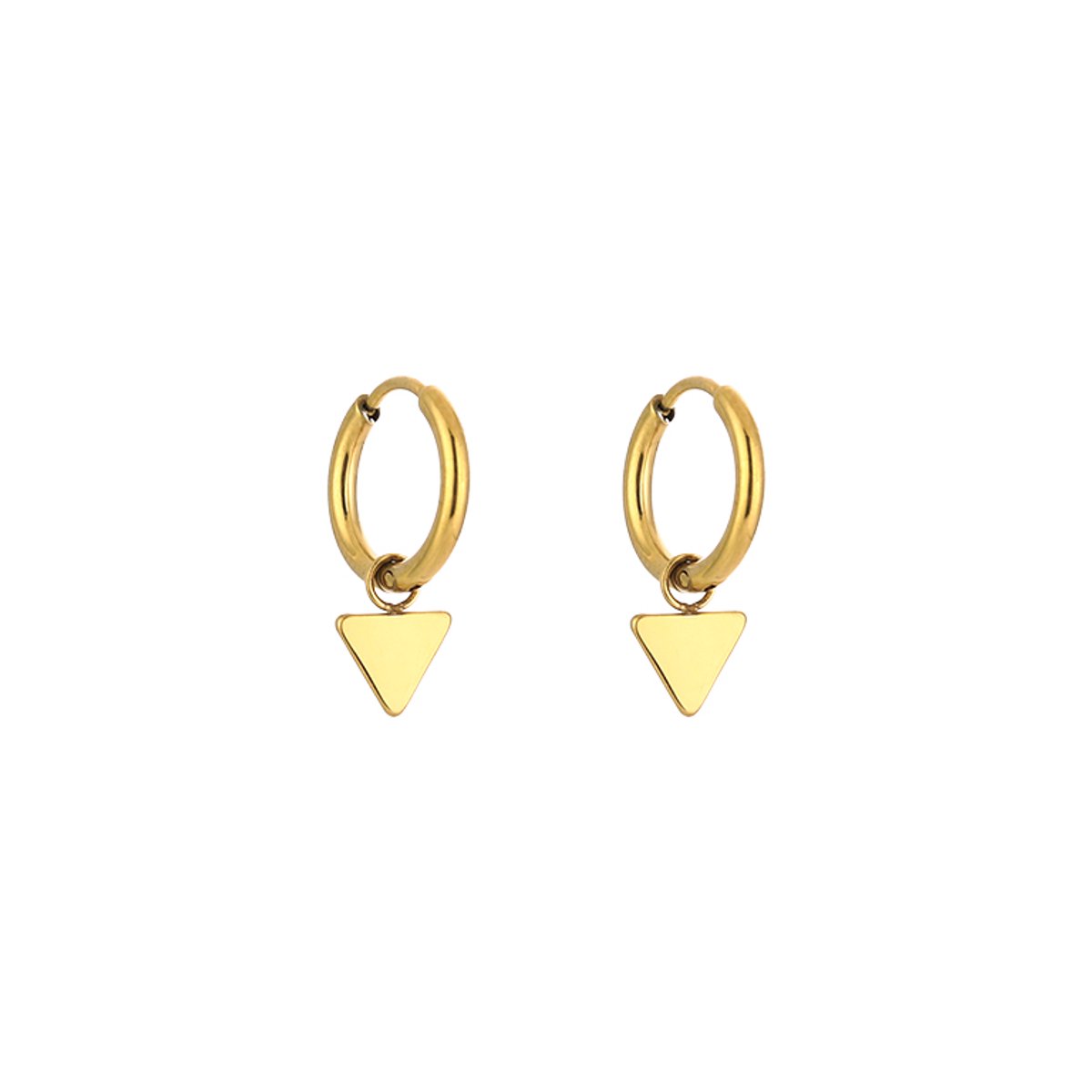 Stainless Steel Triangle Charm Huggie Hoops – Luxe Driehoek Hanger Oorringen – RVS - Goud
