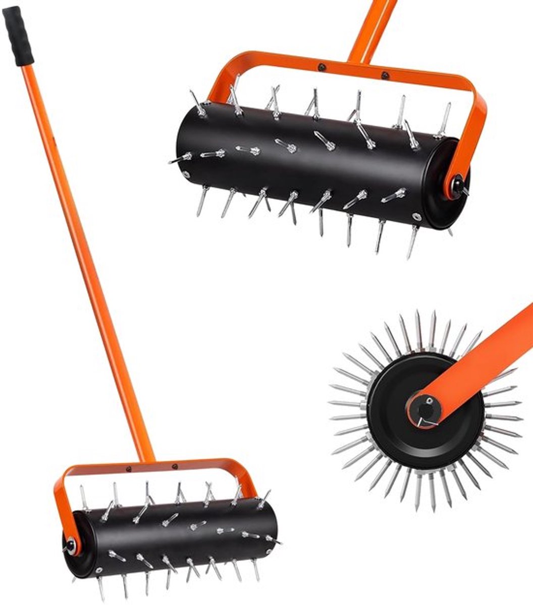 Gazonbeluchter met vulbare trommel - Handverticuteerder - Tuingereedschap - 42 scherpe tanden - 5 cm lang - Ergonomische handgreep