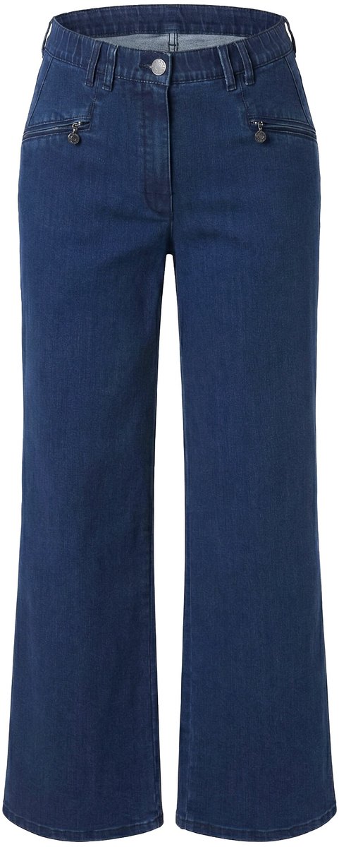 Ulla Popken - Dames - Mony jeans wijde pijpen ritszakken - Donkerblauw denim - Maat 28