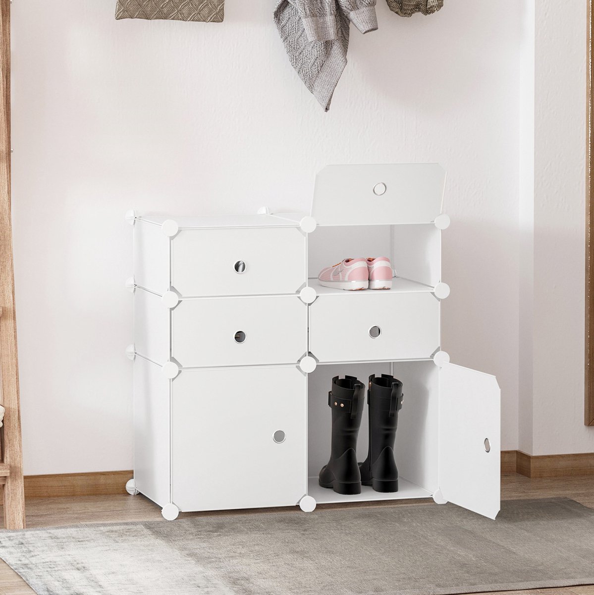 HAUSS SPOLE Schoenenkast – Modulair Opbergsysteem – 75 x 37 x 73 cm – Kunststof En Metaal – Wit – Voor Hal En Slaapkamer – 6 Vakken