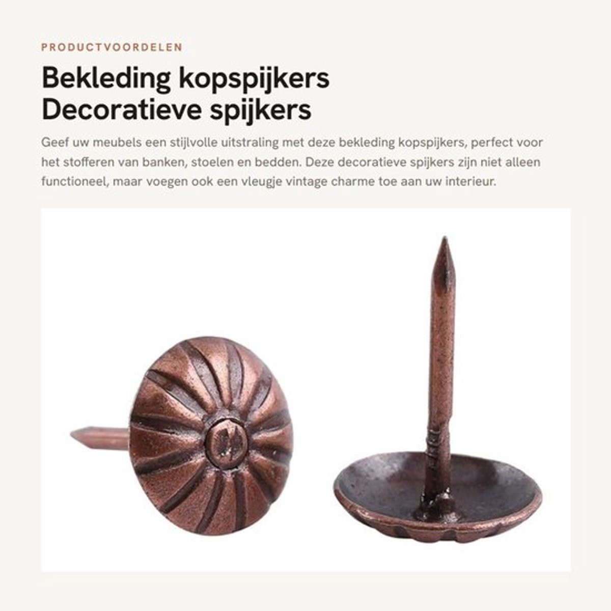 Kopspijkers 100 Stuks - Decoratieve Spijkers - Vintage Stijl - Eenvoudige Installatie - Voor Meubeldecoratie - 11 x 16 mm - Stoffeernagels