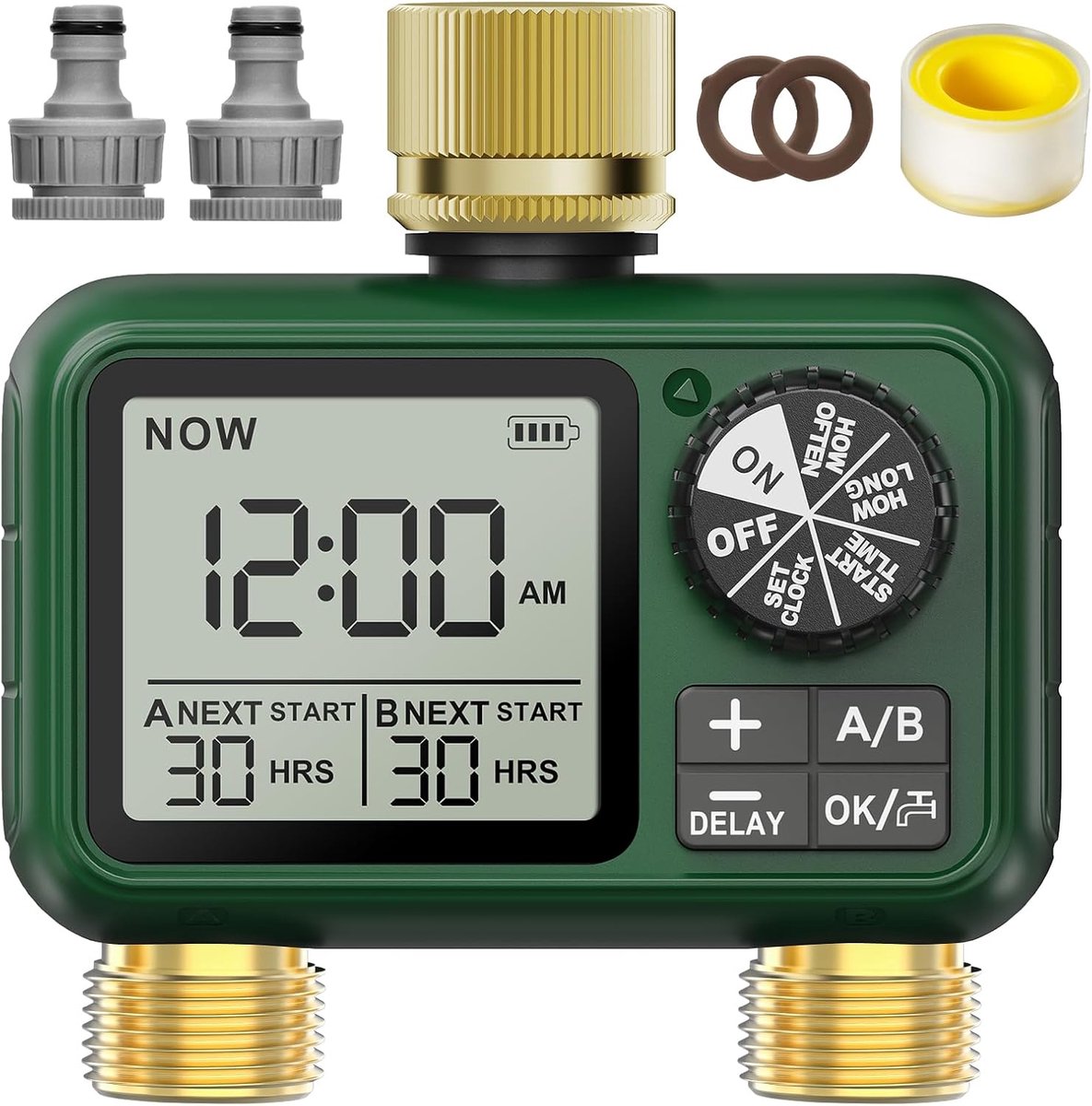SnelShoppen - Besturingseenheid 2-weg irrigatie met messing ingang, groot LCD-display, automatische irrigatietimer met regenvertraging voor tuin en ga