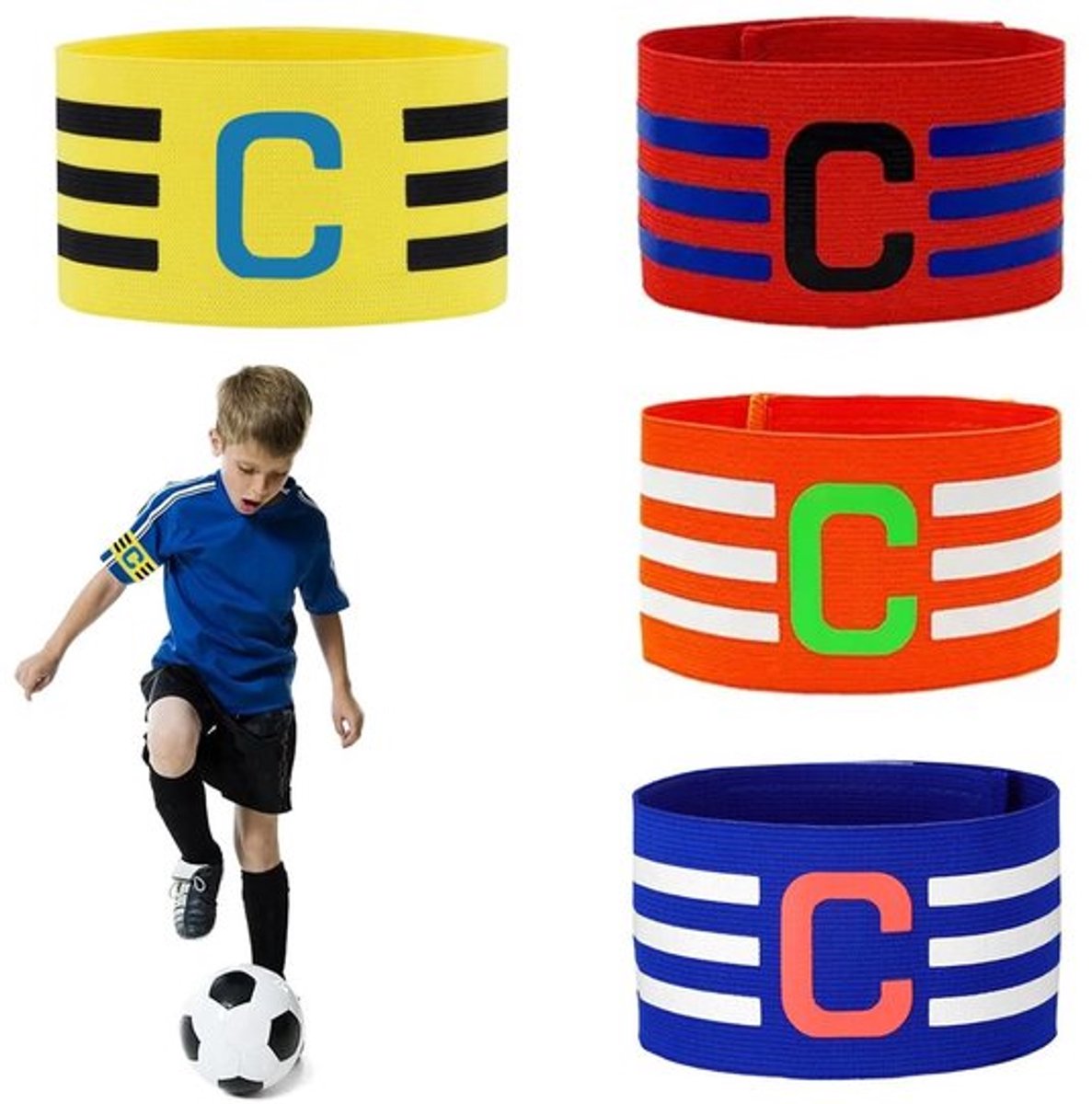 Kapiteinsverband Verstelbaar - Aanvoerdersband Kind - Voetbal - Elastisch - Meerkleurig - Hoogwaardig Nylon