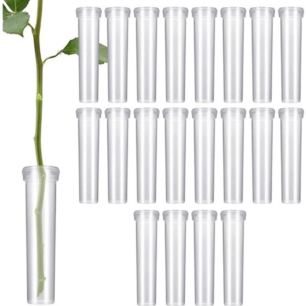 Bloemenbuisjes Herbruikbaar - Kunststof Waterbuisjes - 20 Stuks - Doorzichtig - Duurzaam - Lichtgewicht 1,8*7cm - Bloemenwaterbuisjes