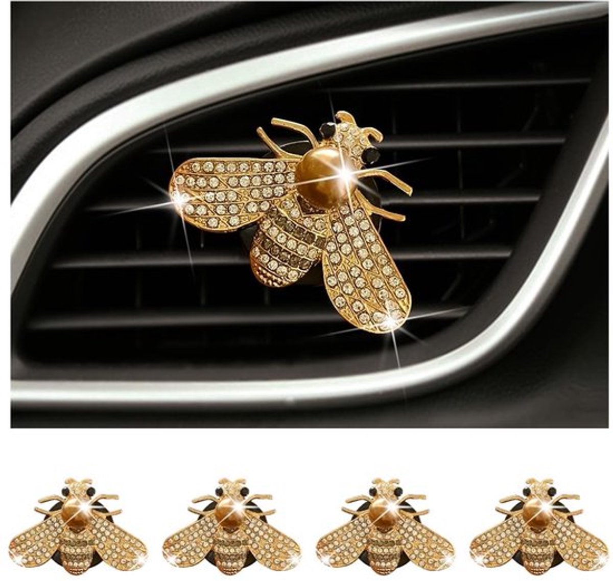 Ventilatieklemmen 4 stuks - Auto Parfum - Auto Accessoires - Bijenbling - Hoogwaardig Metaal - 44 x 30 mm - Autoaccessoires