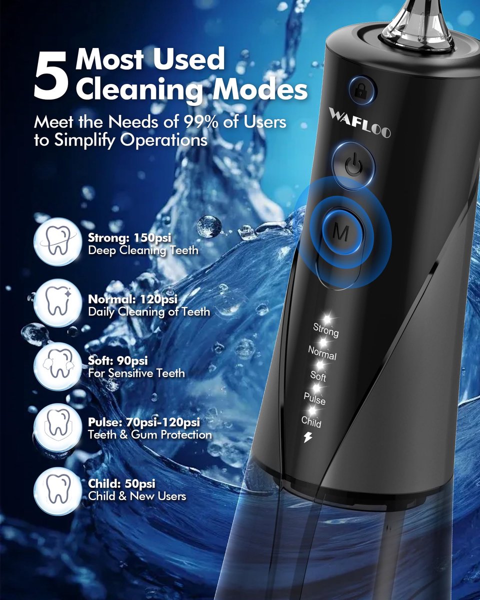 SnelShoppen - Draagbare Waterflosser 300ML IPX7 Waterdicht met 5 Modi, 6 Flosstips - Perfect voor Thuis en Reizen, Compact en Gebruiksvriendelijk