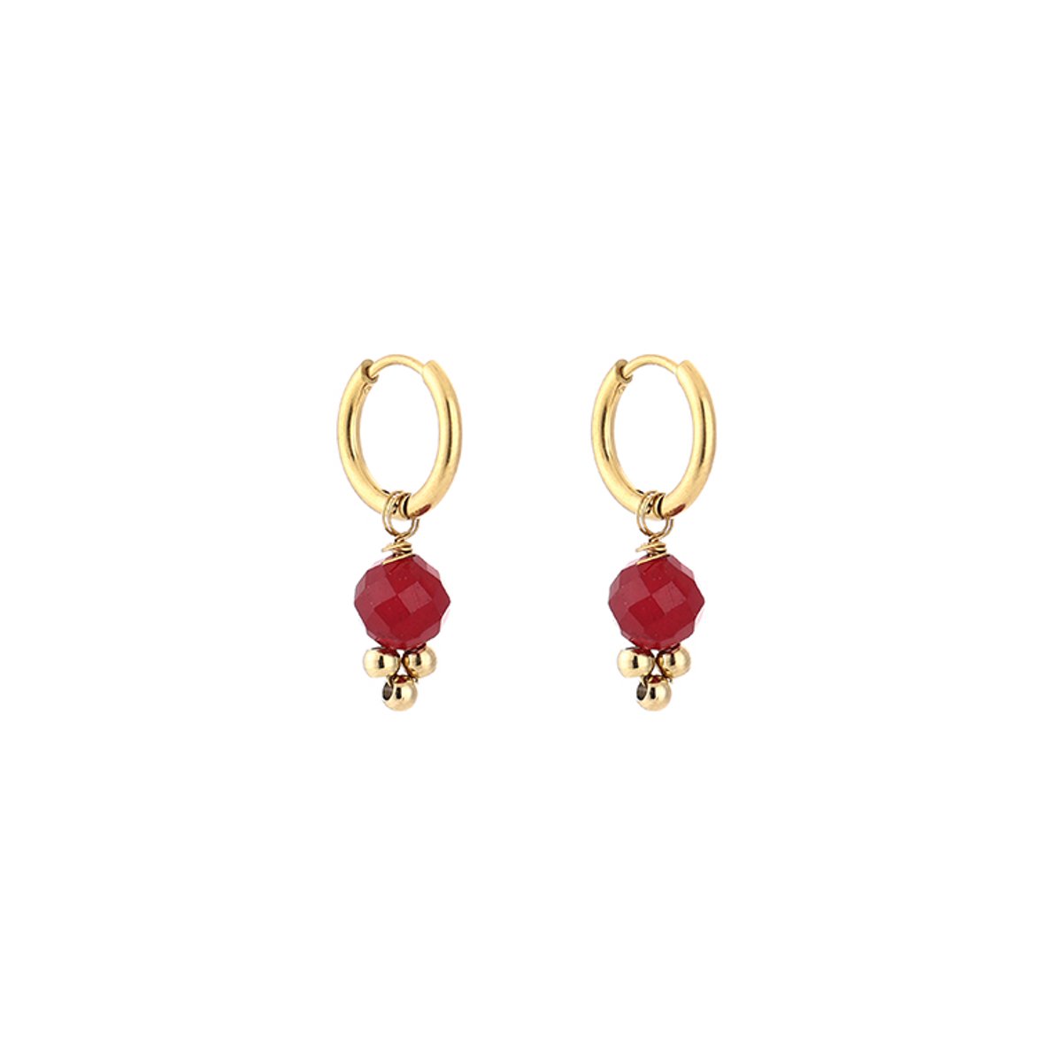 Stainless Steel Boho Bead Charm Hoops – Luxe Boho Kralen Oorringen – RVS - Bordeaux