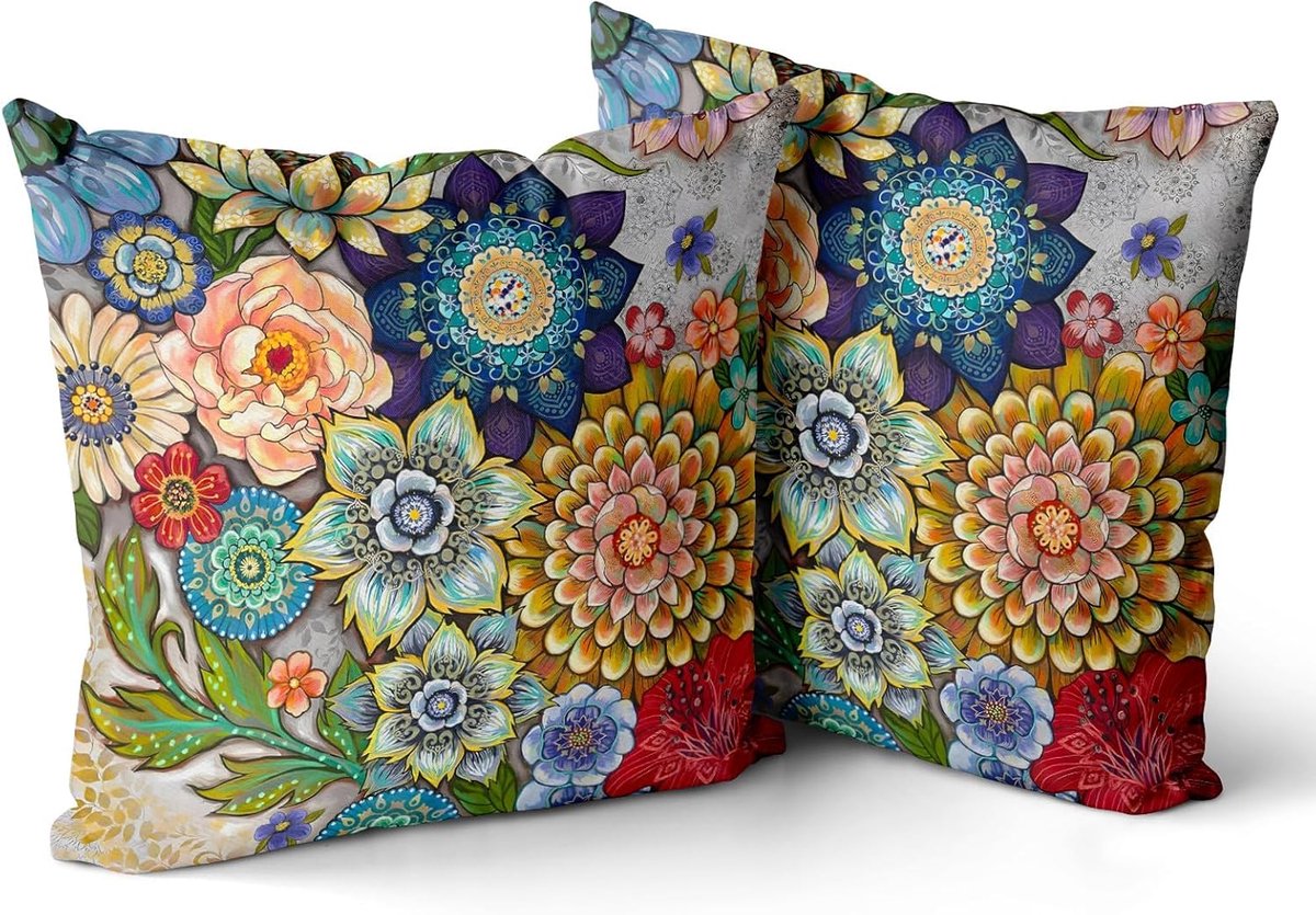 SnelShoppen - Set van 2 Decoratieve Bloemmotief Kussenhoezen 40x40cm, Bohemian Vintage Bloemen Velvet Kort Pluche Kussenhoezen voor Slaapkamer Bank Wo