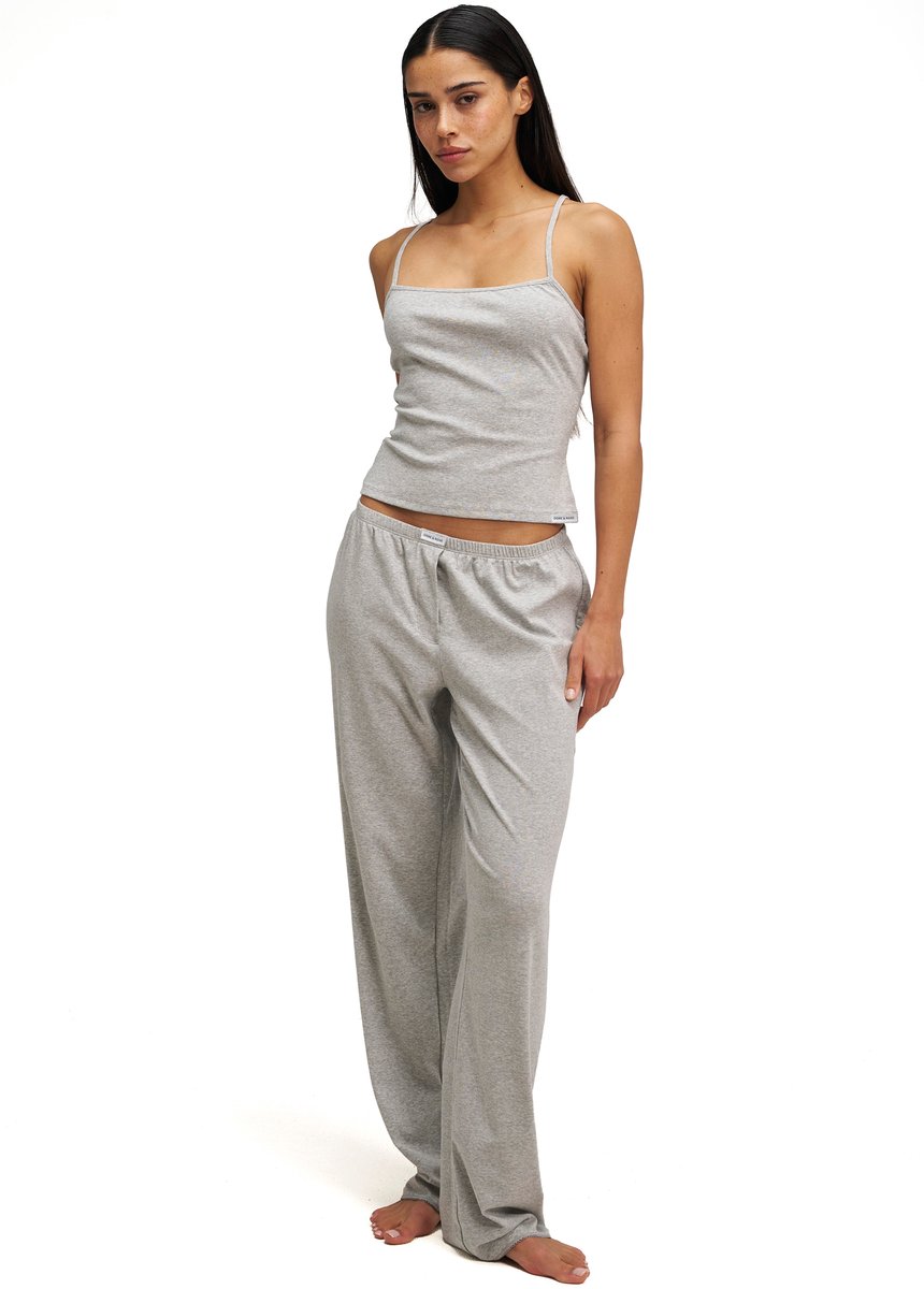 Dore & Rose - Pyjama Dames - Cami SleepSet - 92% Cotton & 8% Elastane- Lichtgewicht - Extreem Zacht - Light Grey - M