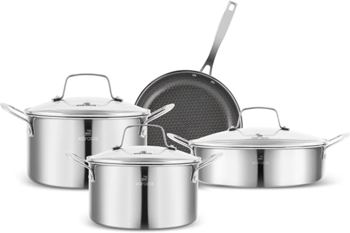 Karaca Ceramica Steel 3Ply - 7-Delige Pannenset – Keramische Anti-aanbak – RVS – Inductie Geschikt – PFAS-vrij