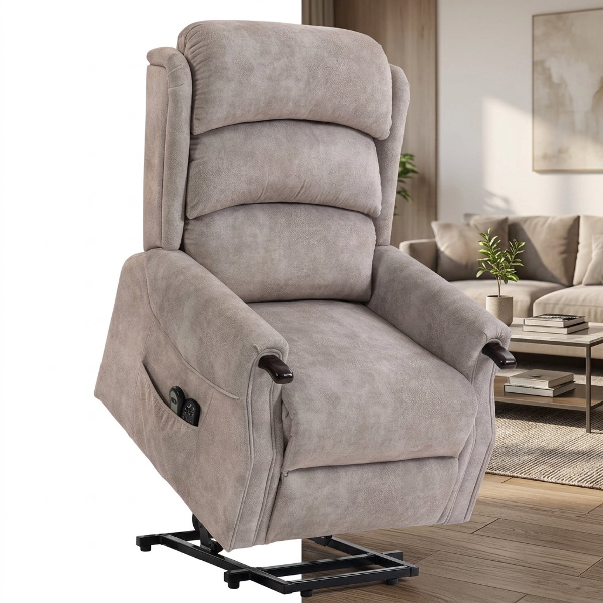 Massagestoel - Relaxfauteuil - Zetel - Sta op stoel elektrisch - Stof - 1 persoons - Met armleuning - Zeer comfortabel - Elektrisch - Lichtgrijs