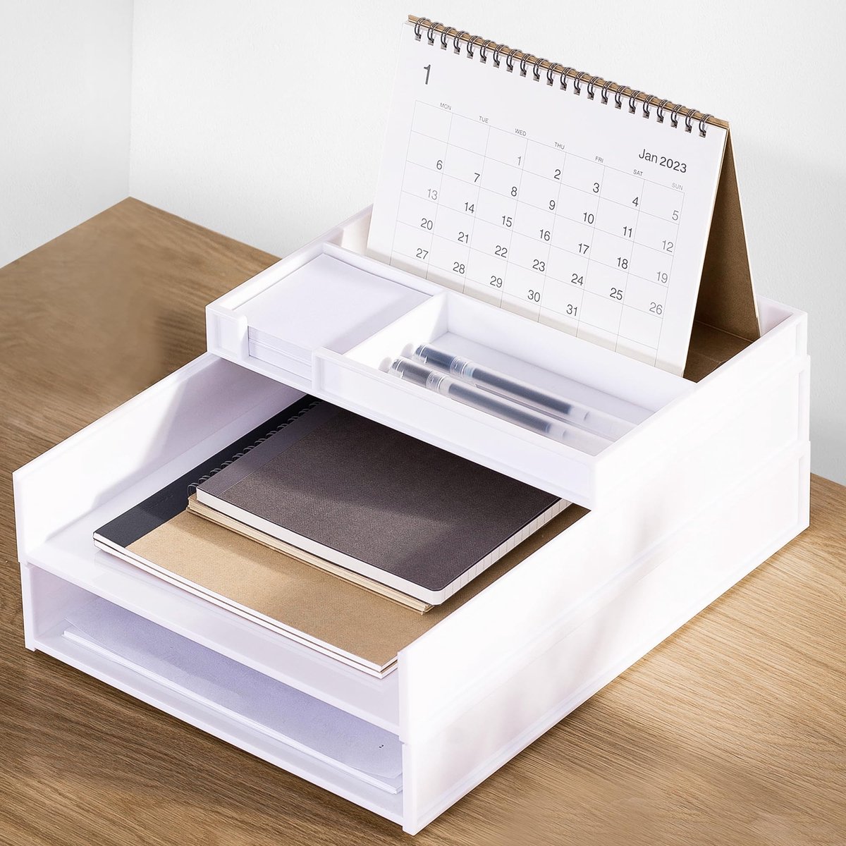 SnelShoppen - 3 Tier Stapelbare Brievenlade Papier Organizer, Wit Bureau Papier Lade voor Kantoor, Kartonnen Inbox, A4 Document Opslag en Mail Sortere