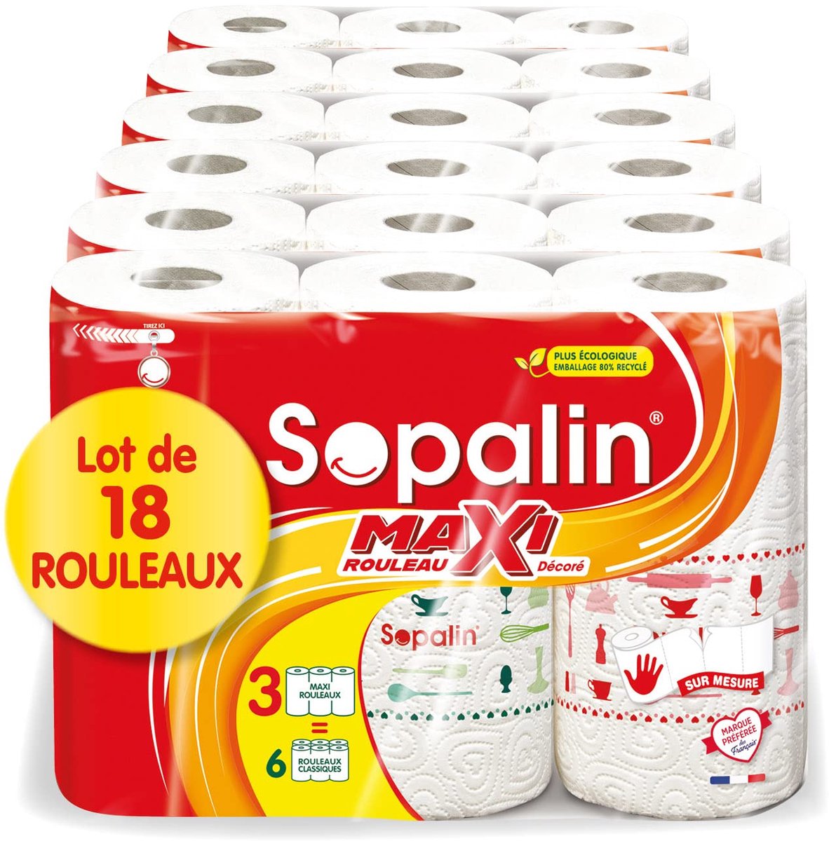 SnelShoppen - Sopalin Maxi-rollen Versierd - 18 Dubbellaags Maxi-rollen Gelijk aan 36 Klassieke Rollen - Halve Vellen - Wit - Perfect voor Keuken, Fee