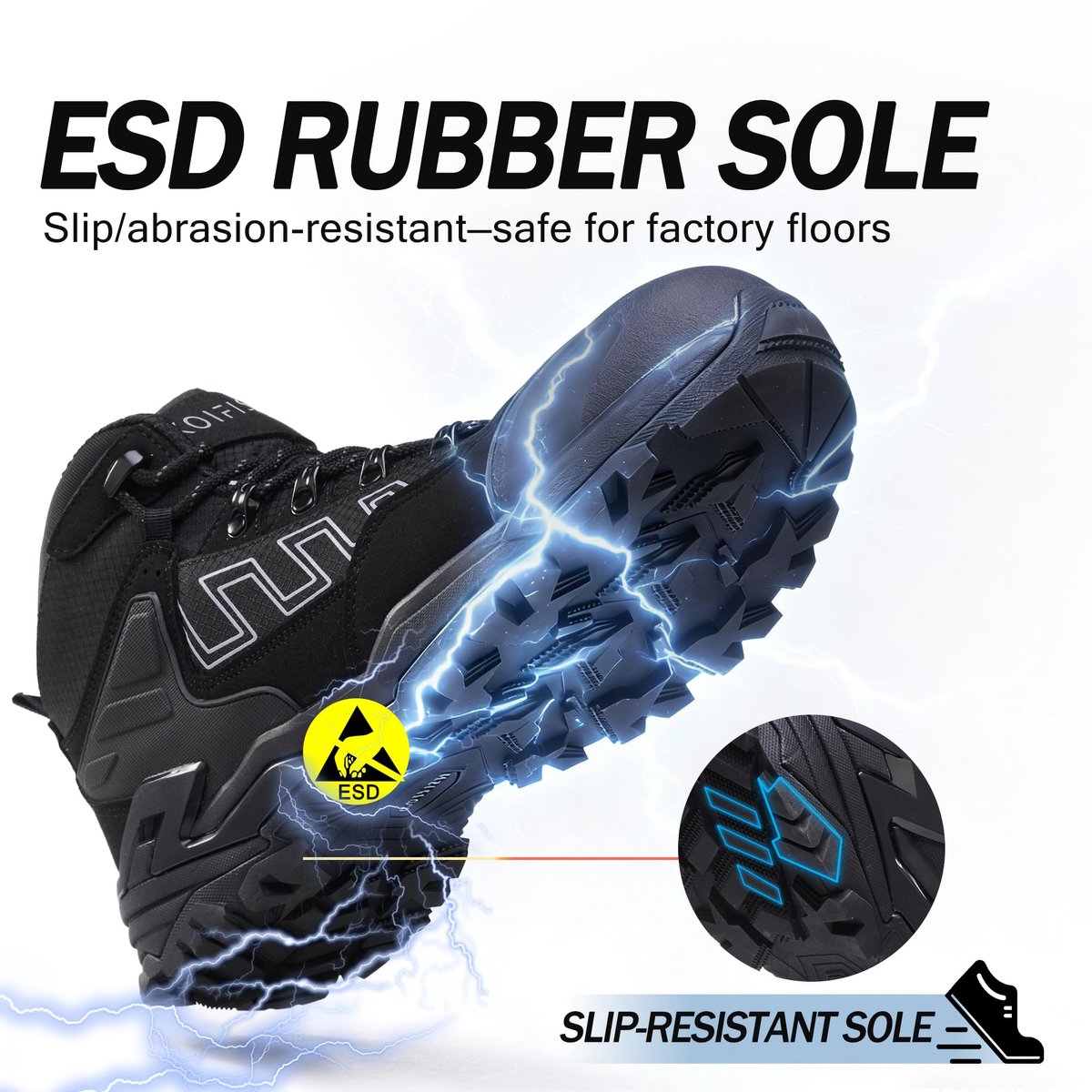SnelShoppen - Veiligheidsschoenen Werkschoenen S3 ESD Waterdichte Zwart 45 - Stevige Werklaarzen met Antislip, Comfortabele Fit voor Bouw, Industrie e