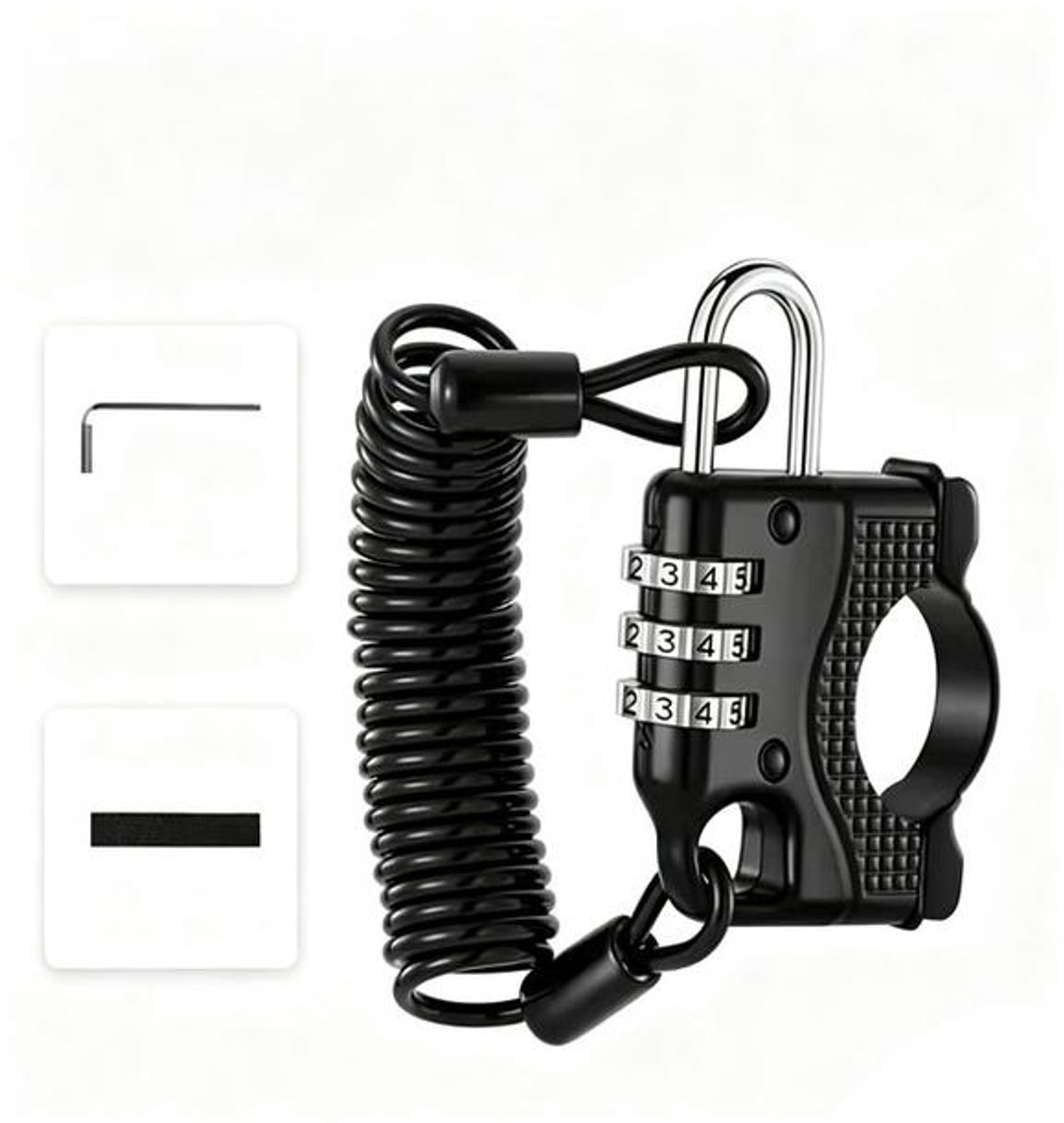 KZQ fietskabelslot – Motorhelmslot – Compact en lichtgewicht – Geschikt voor racefietsen, mountainbikes en stadsfietsen – Inclusief installatiegereedschap + antislipstrip + touw – Zwart - Cijferslot