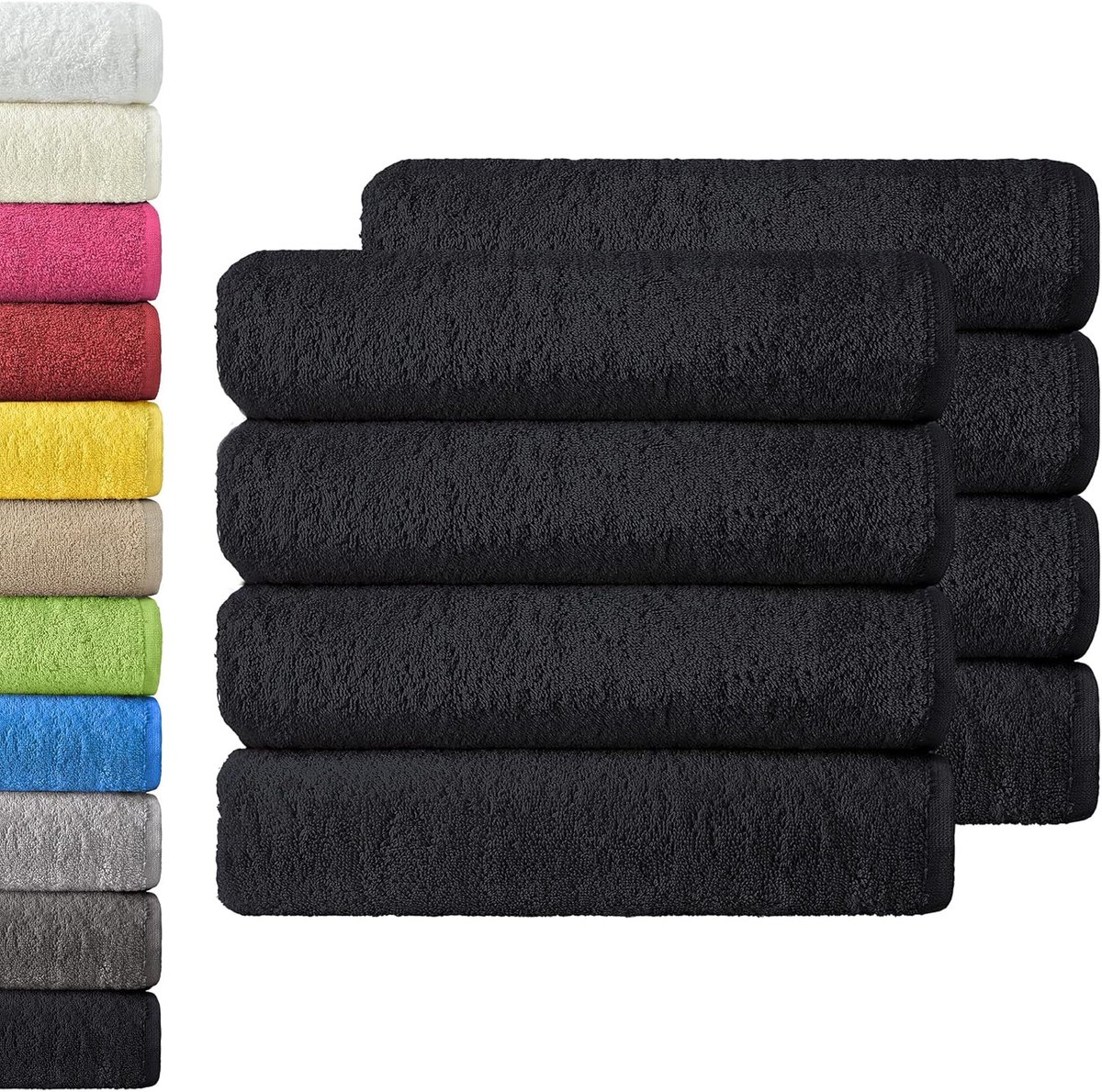 SnelShoppen - Badstof Handdoeken Set van 8, 50 x 100 cm, Zwart, 100% Katoen, Ideaal voor Badkamer, Sport, Camping en Zwembad