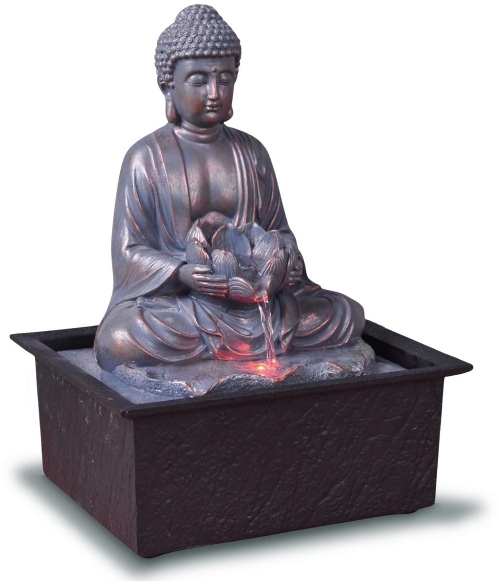 SnelShoppen - Indoor Fontein Boeddha Meditatie Lotus Kleurrijk LED-Licht - Zen Decoratie voor Woonkamer en Slaapkamer - Tafelfontein H 26 cm - Ontspan