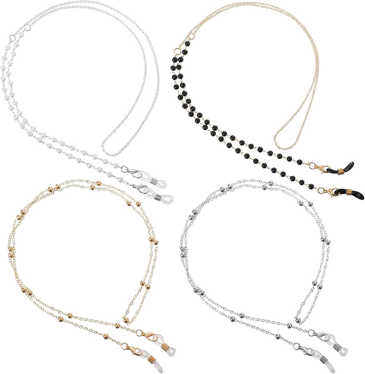 Modieuze 4-delige parel brillenketting voor dames, brilband, zonnebril accessoires en trendy brillenketting