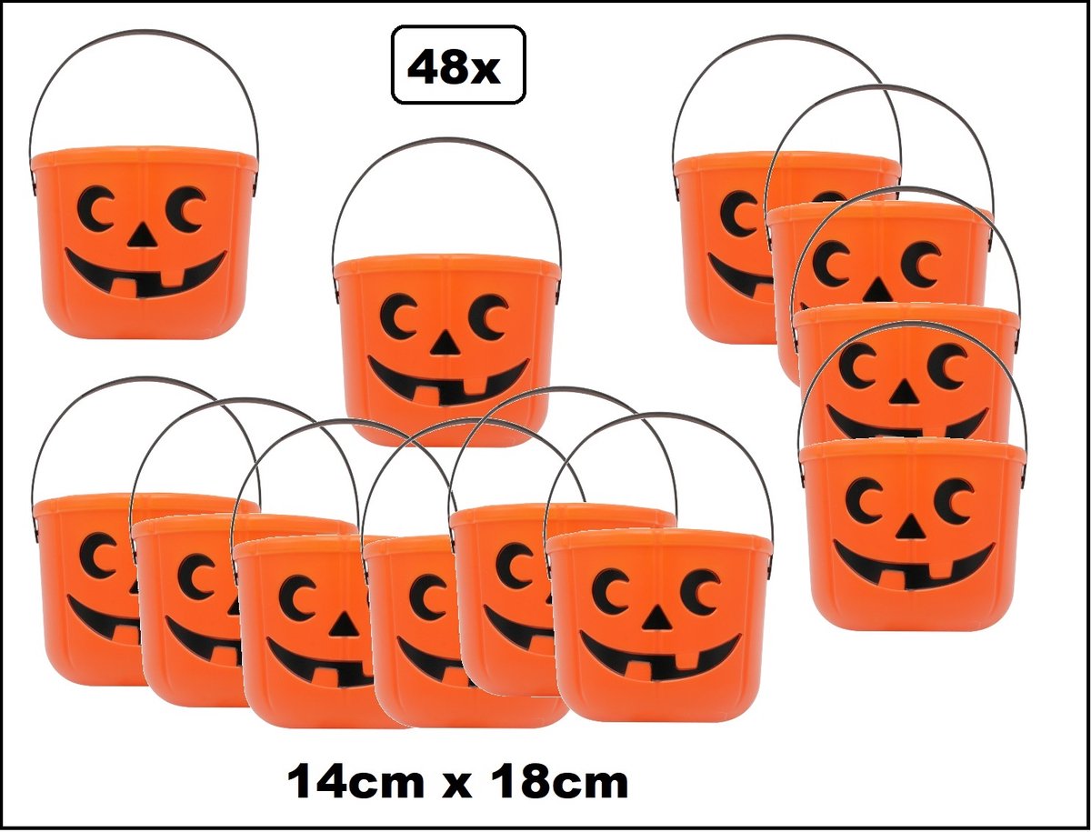 48x Pompoen emmer oranje 14cm × 18cm - Spook tocht griezel Halloween scary spooky
