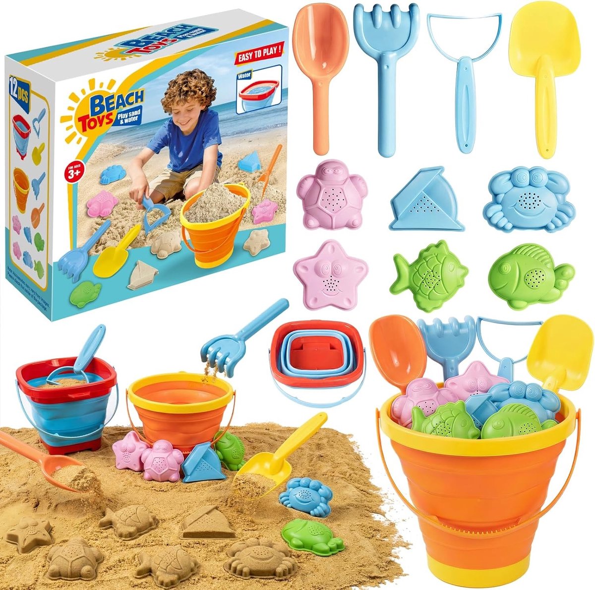 Zand speelgoed set voor kinderen met 18 stukken - ideaal voor strandpret, creatief spel en motorische ontwikkeling