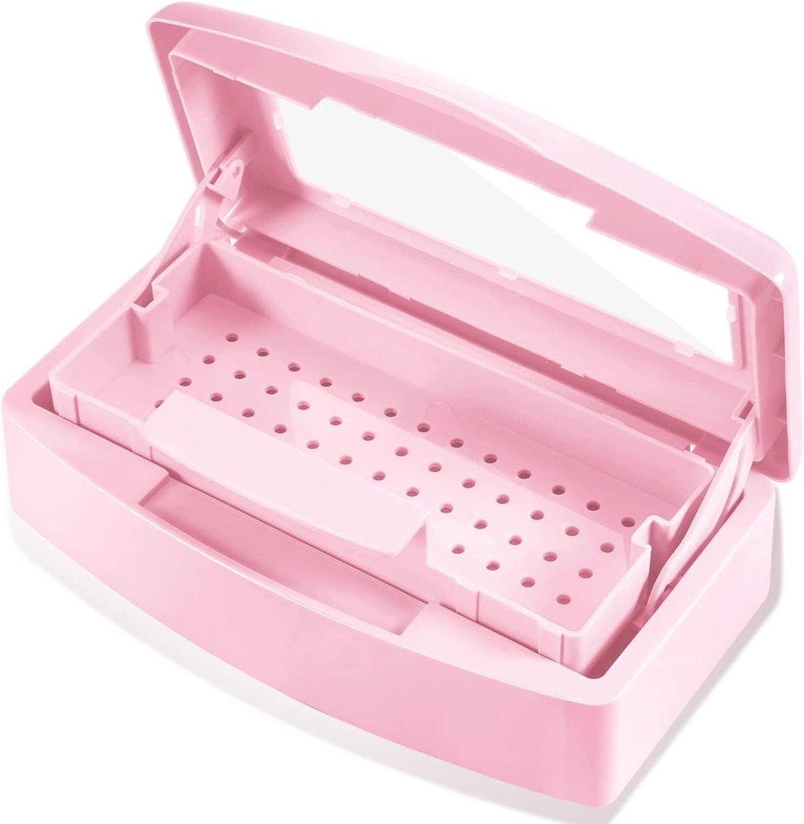 Sterilisatietray voor Manicure Gereedschap, Desinfectiebox zonder Stroom voor Pincetten, Nagelaccessoires en Uitsparingen, Ideaal voor Schoonheidssalons (Roze)