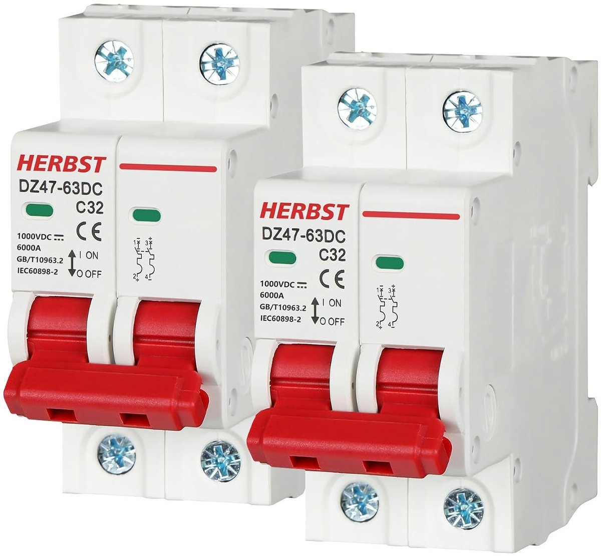2 Stuks Zekeringautomaat DC 1000V 32A - Betrouwbare Bescherming voor Elektrische Installaties en Apparatuur