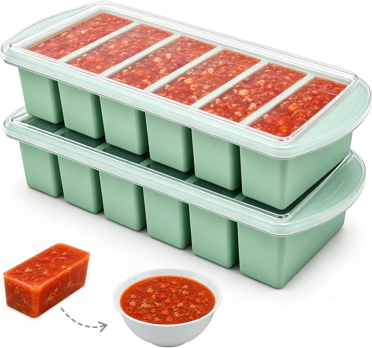 Diepvriesvormen met deksel voor soep en saus | 2 stuks, 125 ml/62,5 ml | Perfect voor invriezen, meal prep en ijsblokjes maken