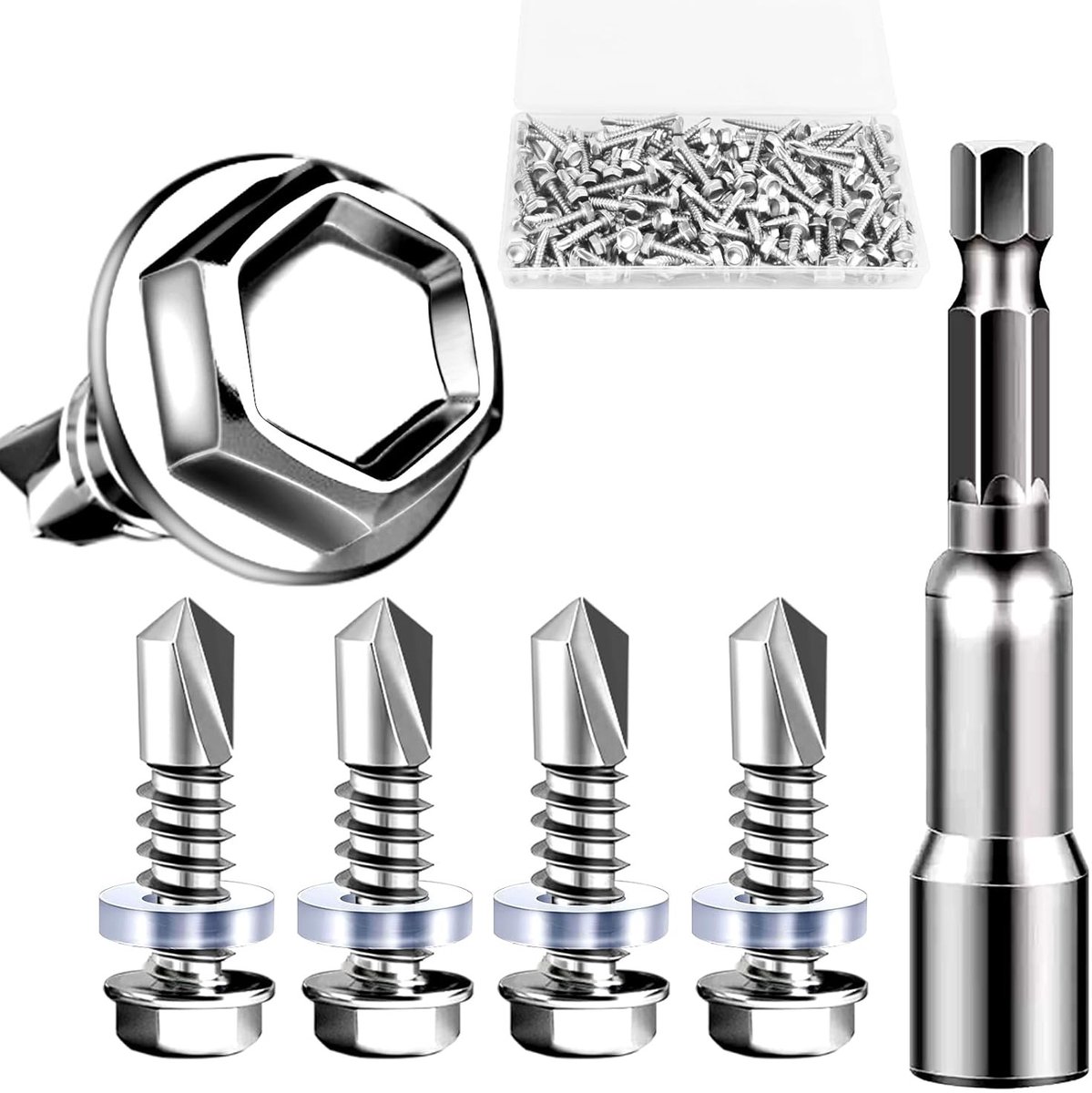 Set van 100 Zelftappende Schroeven M4.8 x 19 mm voor Trapeziumplaten - Roestvrij Staal, Schroeven voor Metaaldak en Bevestigingsmateriaal