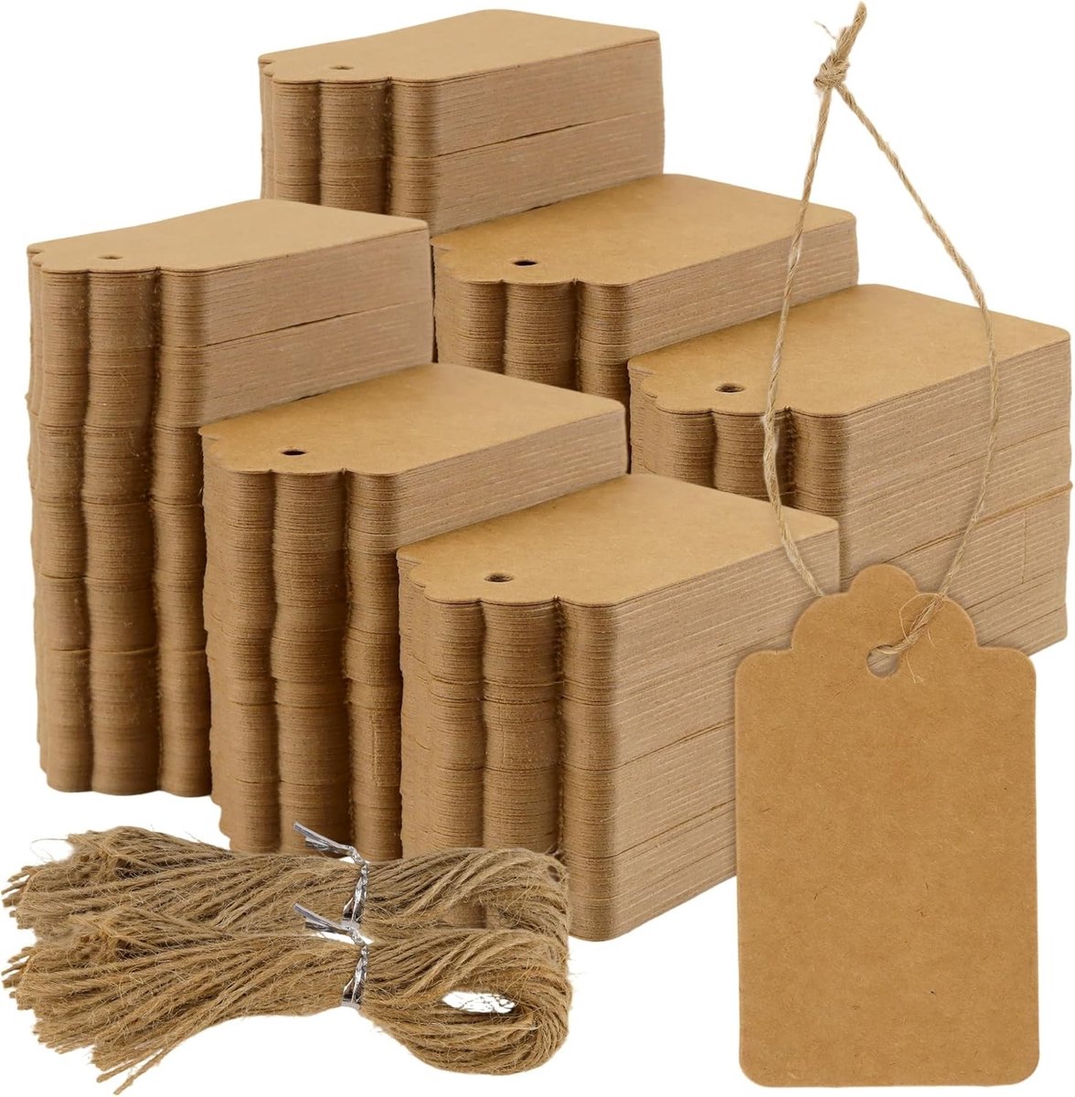 Lege Kraft Cadeautags met Touw, Bruin, 4x7 cm, 600 Stuks, Ideaal voor Verpakking en Decoratie