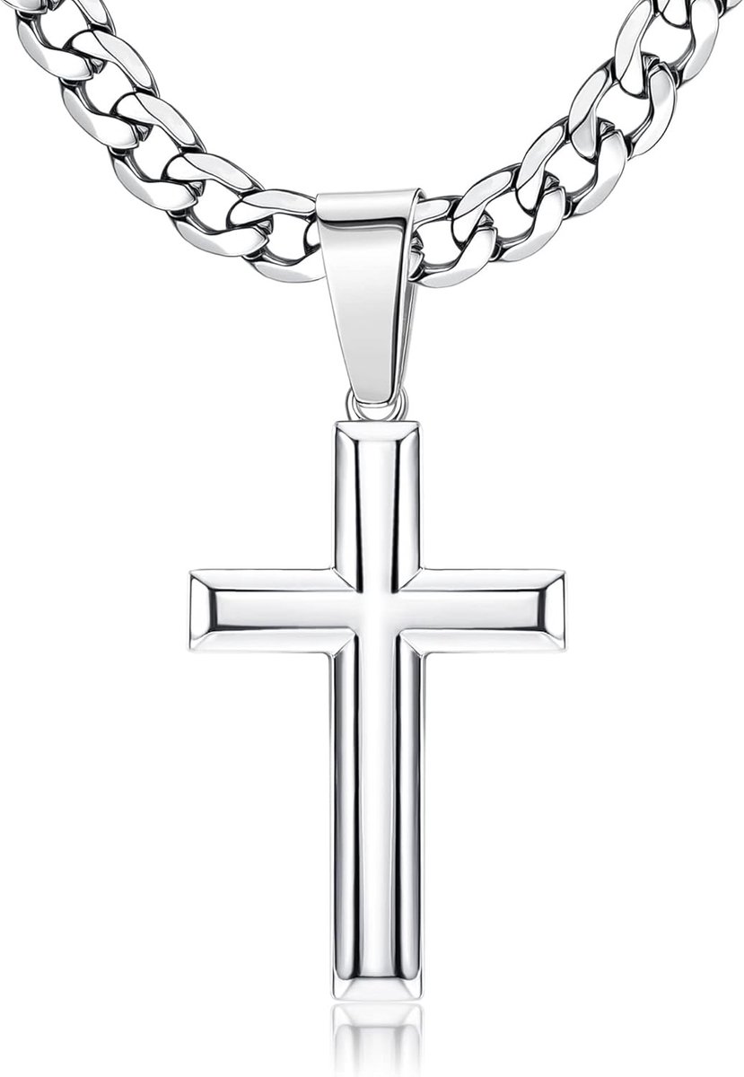 Unieke Figaro Ketting van 925 Sterling Zilver voor Dames en Heren, Gevijld en Gepolijst Design met Kruzifix en Diamant Snit