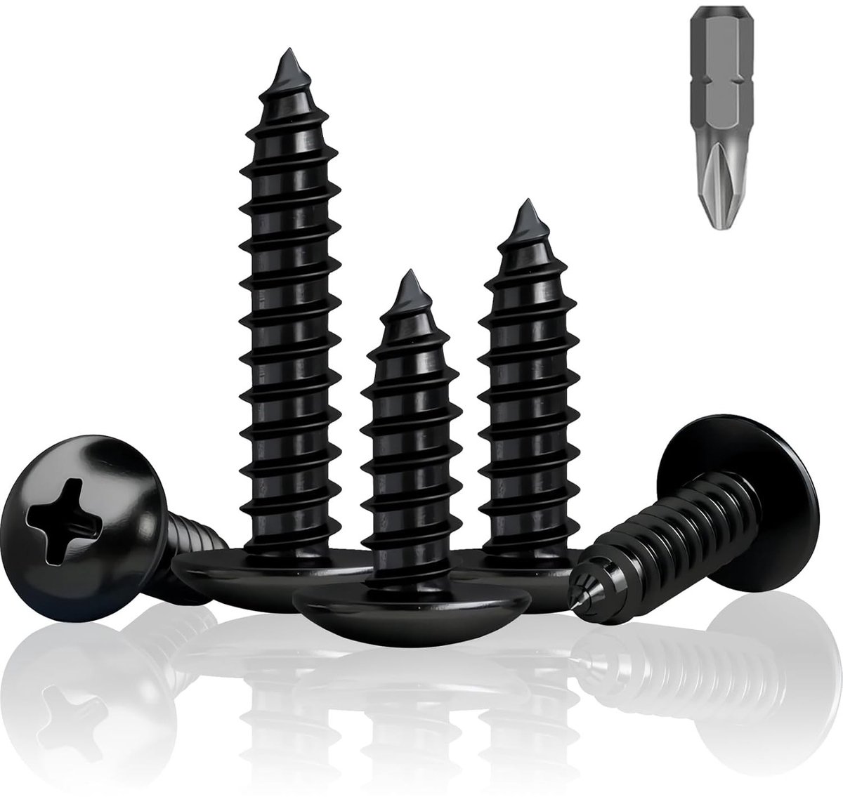 Set van 200 Zwarte Geluidsabsorberende Paneelschroeven M4 x 16mm, Platkop Schroeven voor Hout, Zink Geplateerd met Boor voor Geluidsisolatie