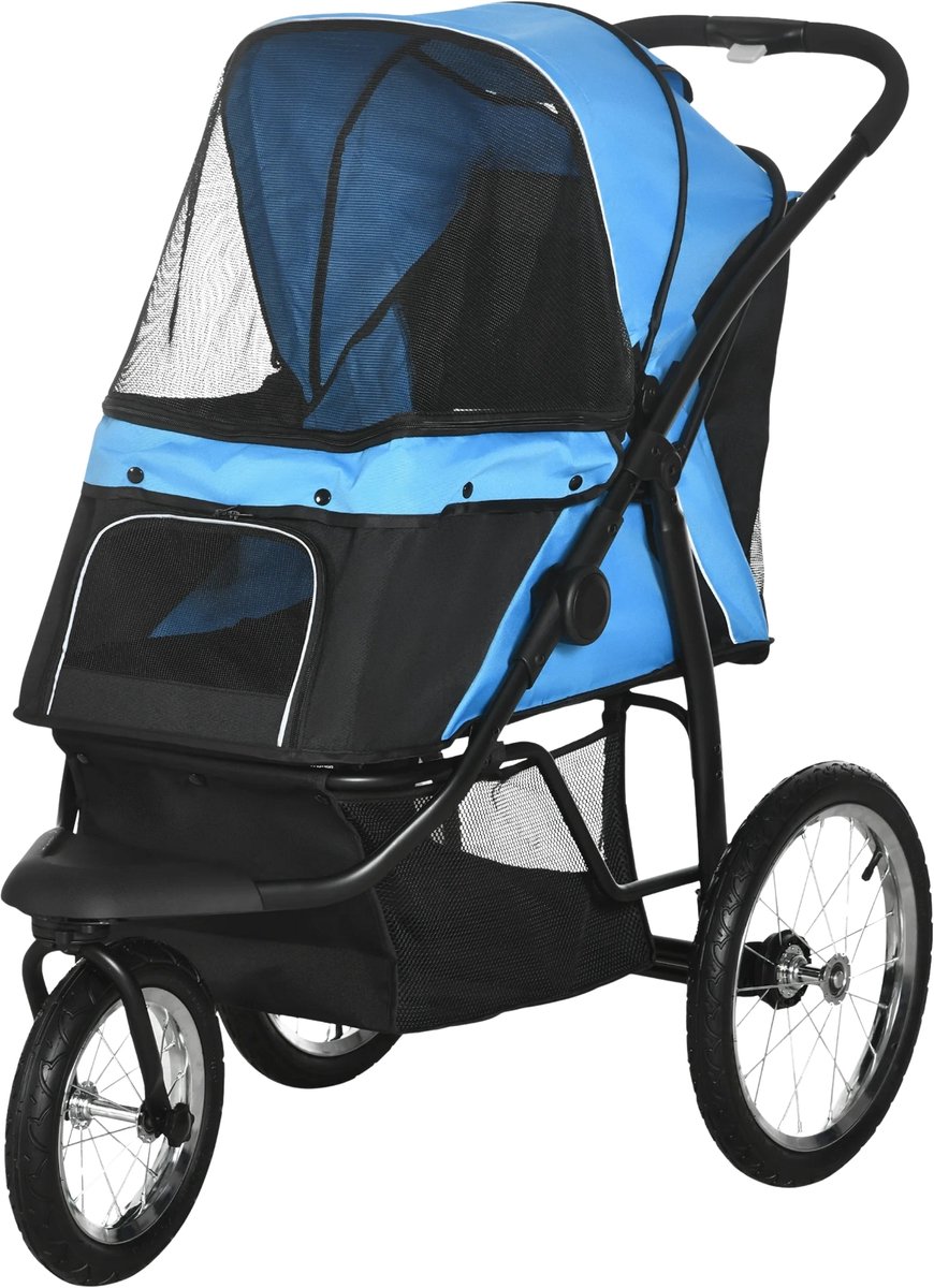 Hondenbuggy – Opvouwbare Katten- en Hondenwagen met Reflectoren voor Kleine en Middelgrote Honden – Blauw