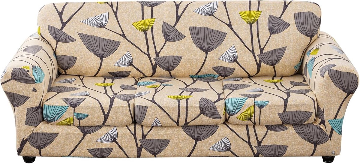 Verstevigde Jacquard Stretchhoezen voor 1/2/3-zitsbanken - Meubelhoezen met Dandelion Motief en 3 Kussens