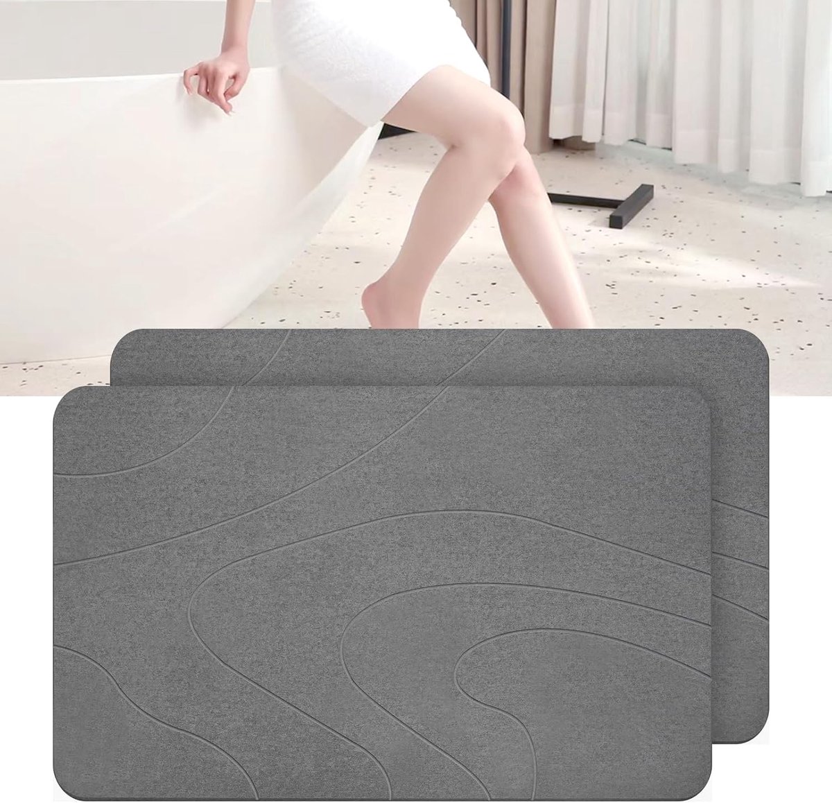 SnelShoppen - Natuurlijke Kiezelaarde Steen-badmat, Super Absorberende Douchemat, Sneldrogend Antislip Badmat voor Badkuip en Badkamervloer (2x Donker
