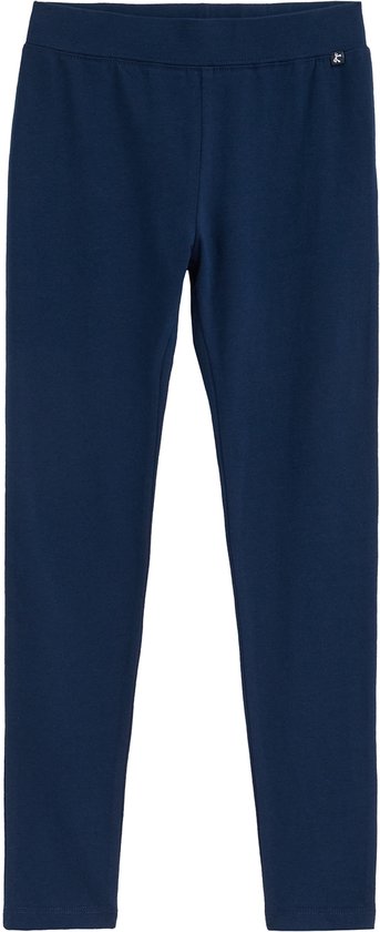 Donkerblauwe legging van WE Fashion, met een elastische tailleband en een klein logo.