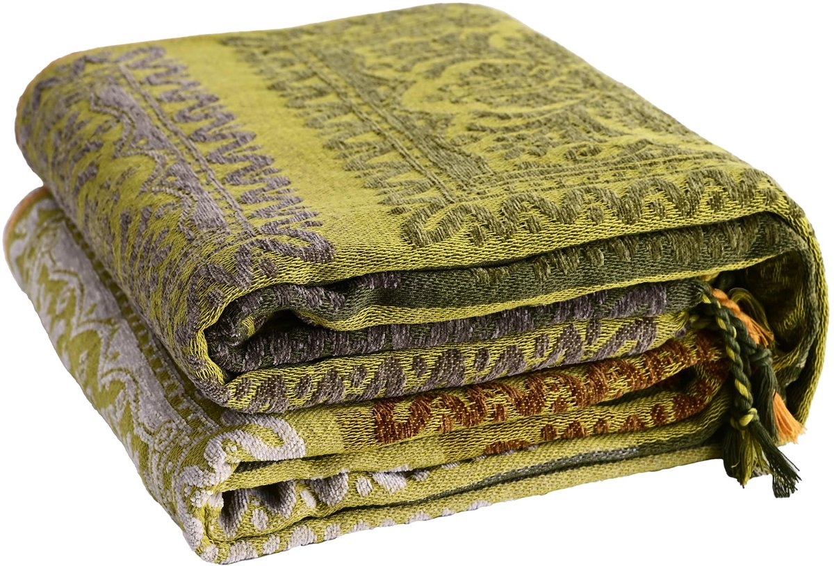 SnelShoppen - 100% Chenille Boheemse Grote Sofa Plaid voor 2-3 Zits Settees - Luxe Zachte Beddensprei voor Bank - Tapijt voor Bed - 150 x 190 cm - Gee