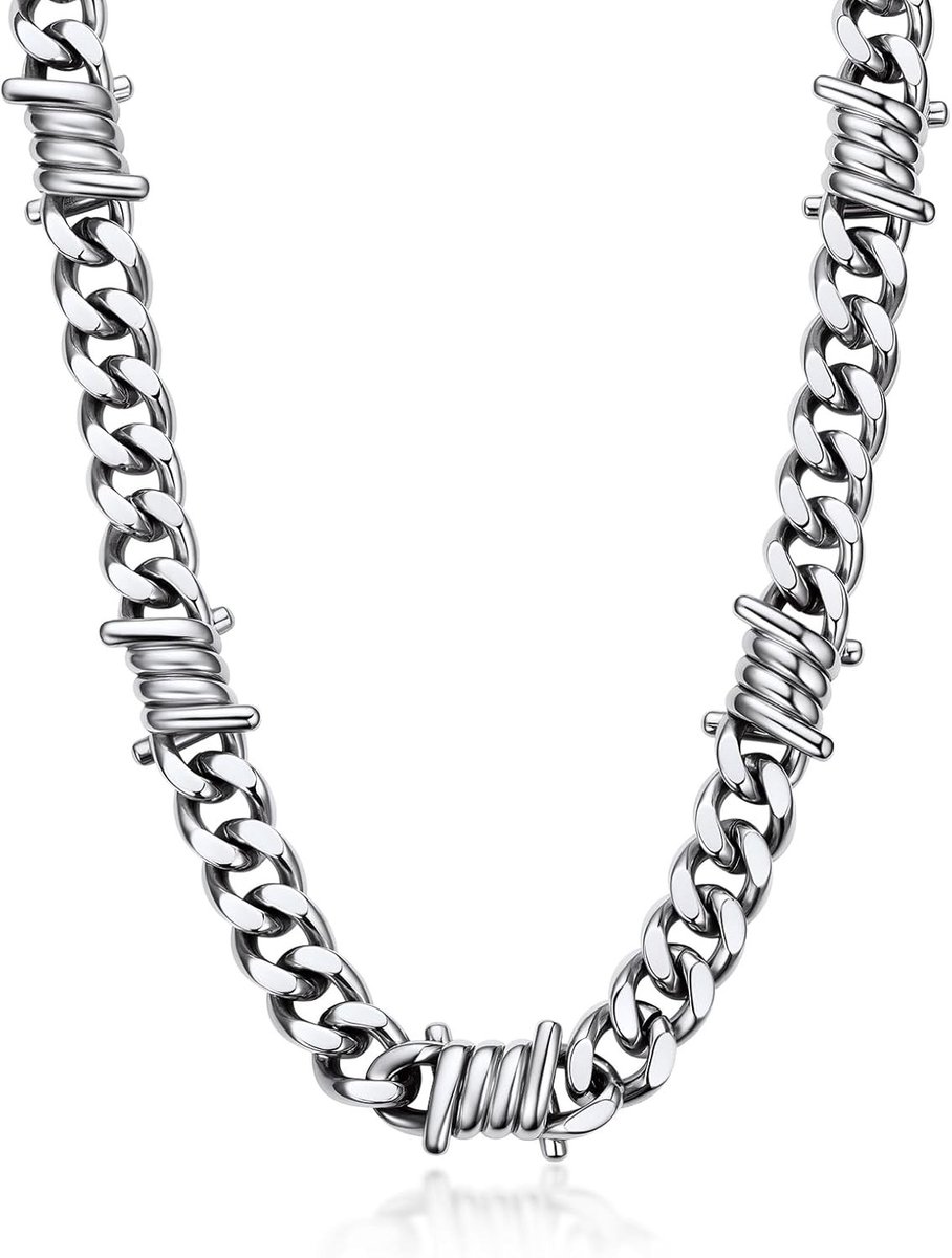 Cuban Chain Barbed Wire Choker voor Mannen en Vrouwen van RVS - Zwart Gothic Thorn Design, Punk Sieraad en Cadeau voor Hem en Haar