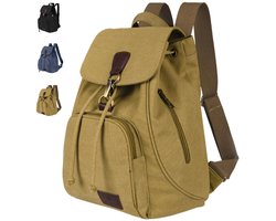 SnelShoppen - Kleine Canvas Rugzak voor Vrouwen en Mannen - Unisex Schooltas, Casual Reistas, Laptop Rugzak Kaki 34x30x15 cm voor Dagelijks Gebruik
