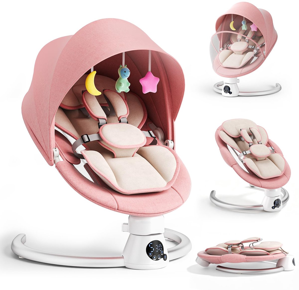 SnelShoppen - Elektrisch Wipstoeltje voor Baby met Verstelbare Rugleuning, Bluetooth en Afstandsbediening, 12 Speelmuziekjes, Rosa, Ideaal voor Thuis