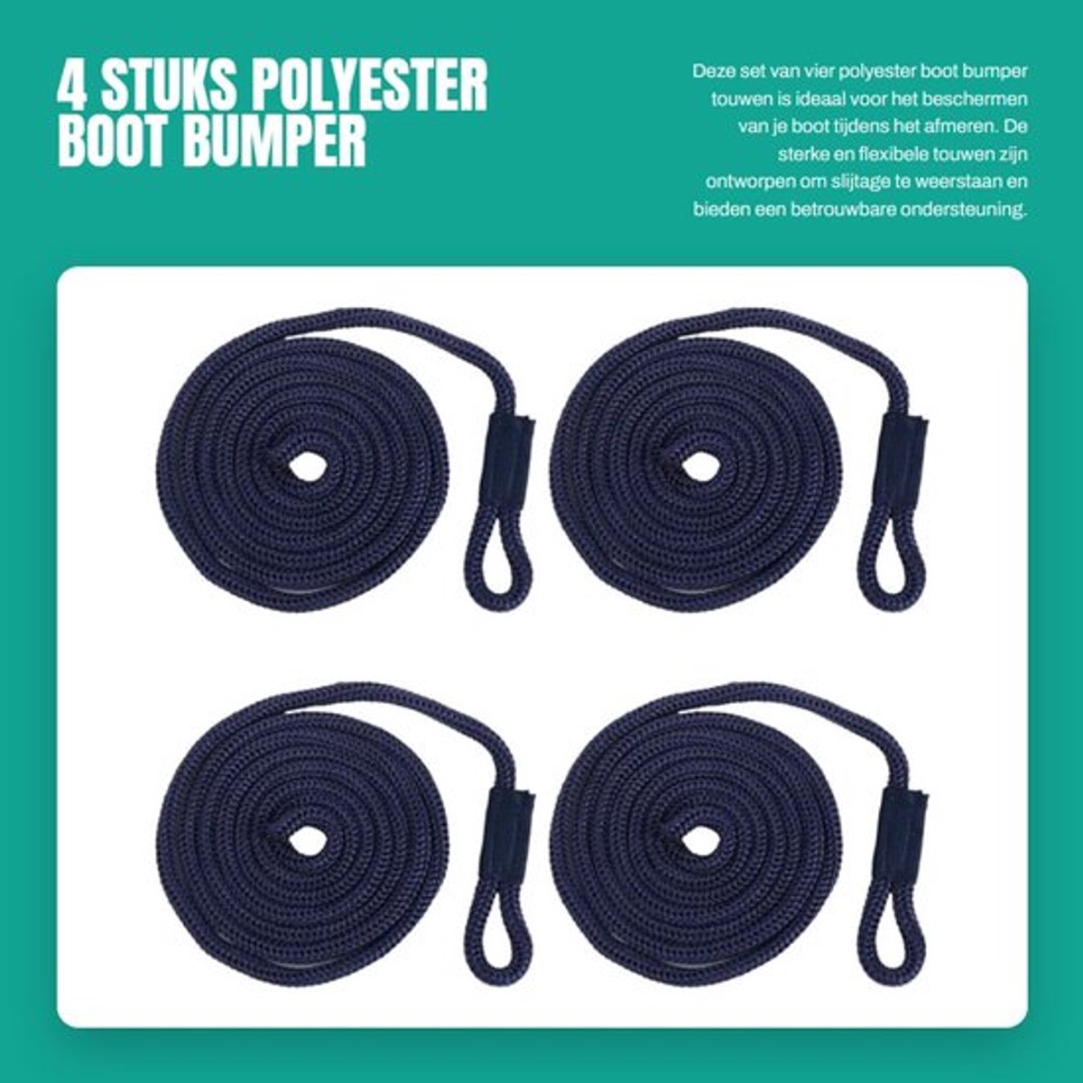 Spatbord Touw 1/4" X 5ft - 4 Stuks - Polyester Gevlochten - Sterk en Flexibel - Eenvoudig te Gebruiken - Bestand tegen Slijtage - Bootlijn