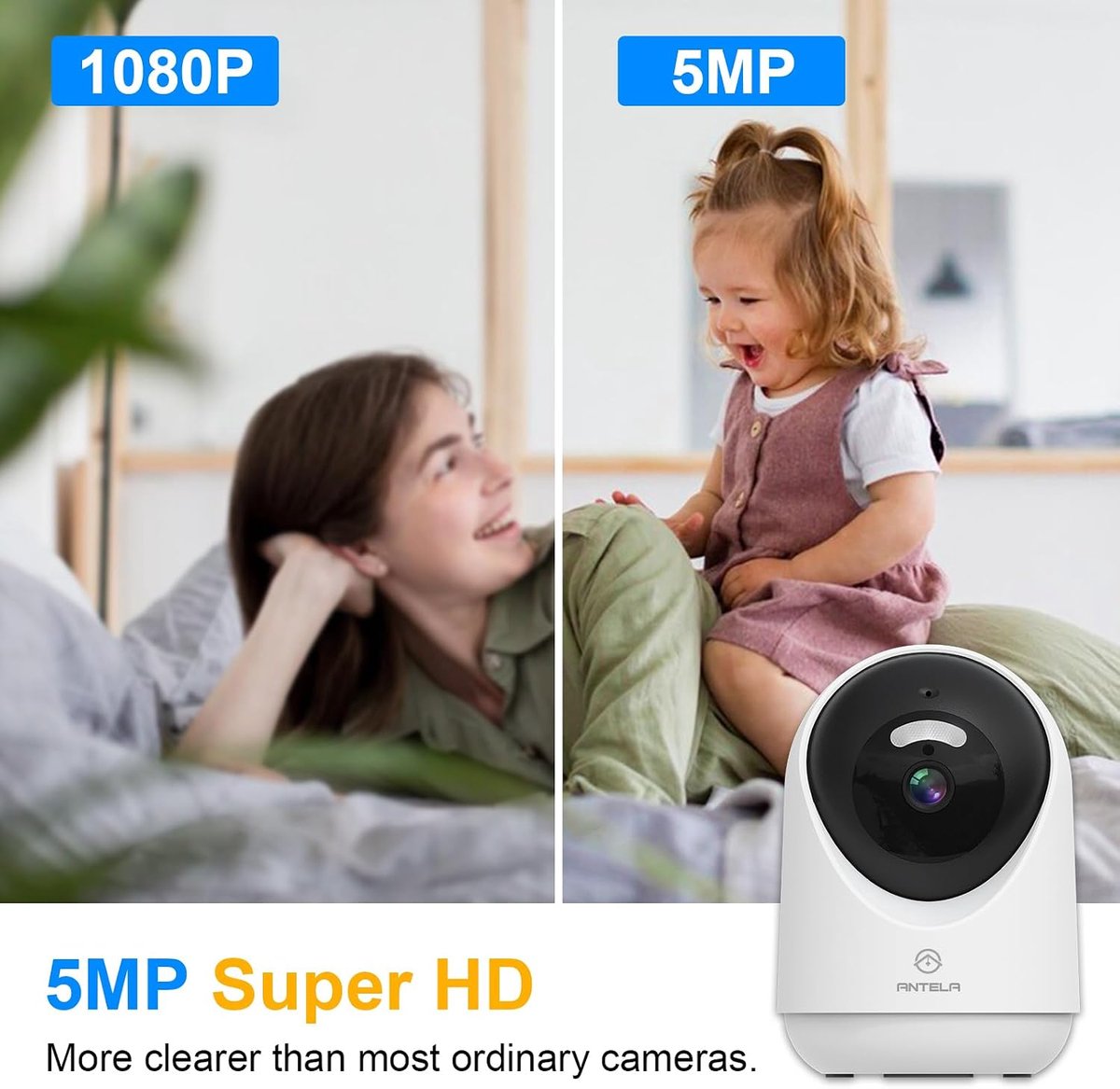 SnelShoppen - ANTELA 3MP Indoor Beveiligingscamera met 355° Rotatie, 180° Kijkhoek, Slimme Volgfunctie, Privacy Modus, HD Beeldkwaliteit voor Thuis, K
