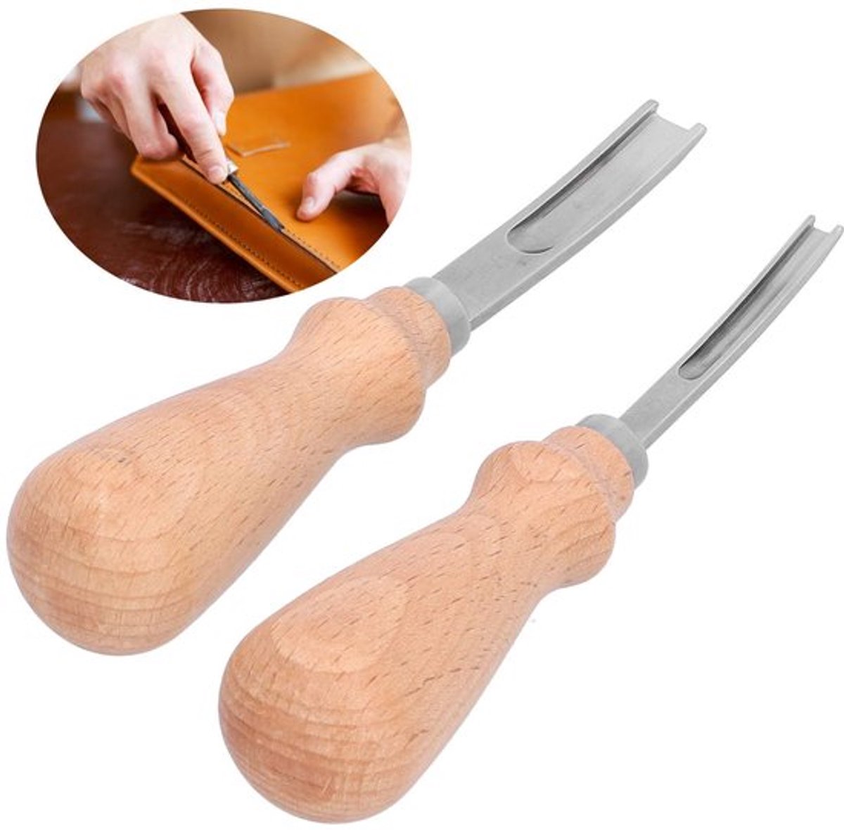Beveler Hoogwaardig Staal - Houten Handvat - Ergonomisch - Leerbewerking - Schuine Hoek - 2 x Randafschuiner - Leerfrees