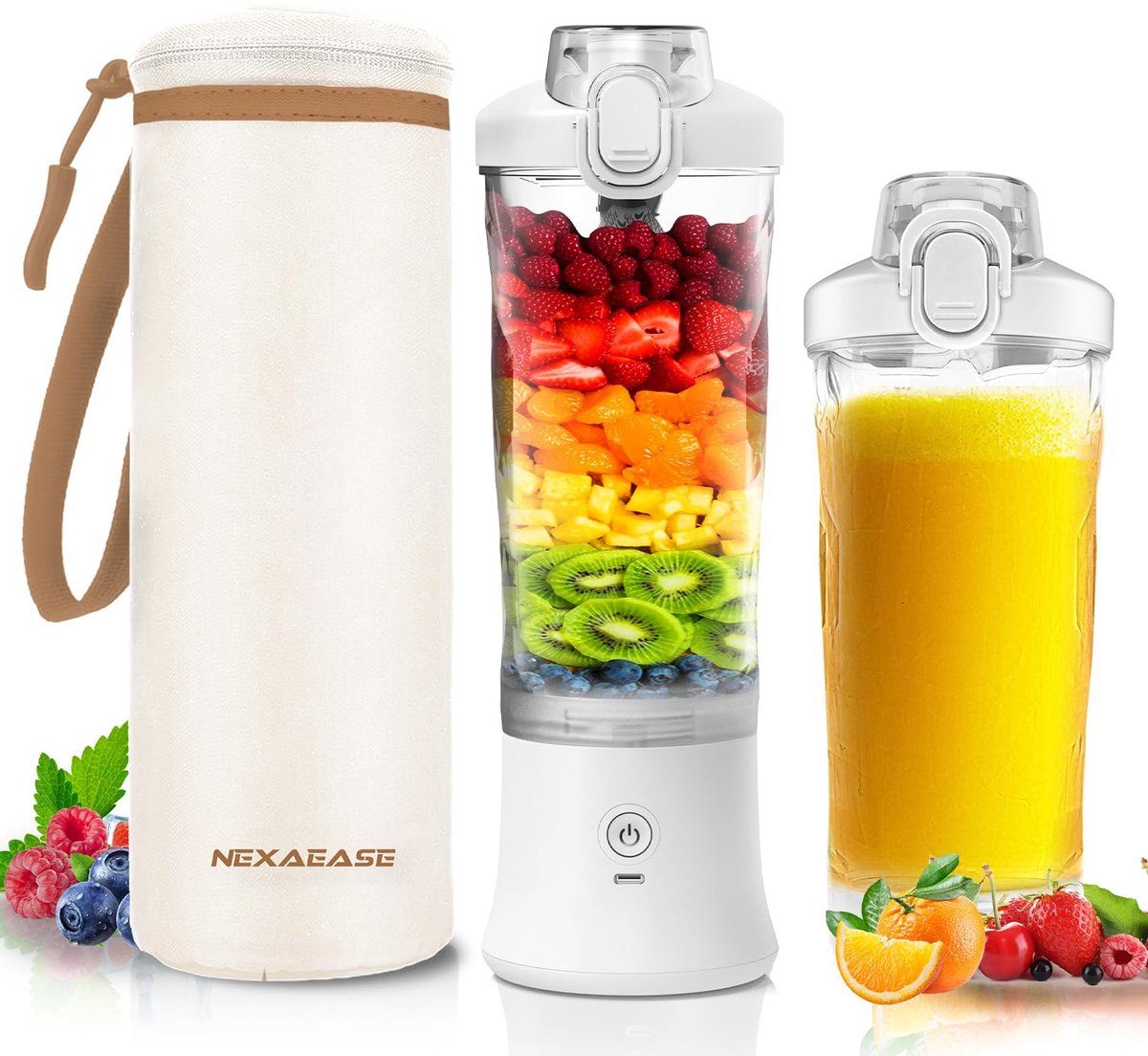 SnelShoppen - Draagbare Blender, Persoonlijke Sapcentrifuge voor Shakes en Smoothies - 500 ml Elektrische Eiwithakerfles met Geïsoleerde Mouw, Reisdek