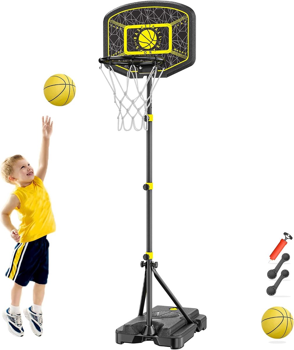 SnelShoppen - Basketball Basket met Verstelbare Stand van 110-190 cm, Hoogte Verstelbaar, Buiten en Binnen Speelgoed voor Kinderen onder 8 Jaar
