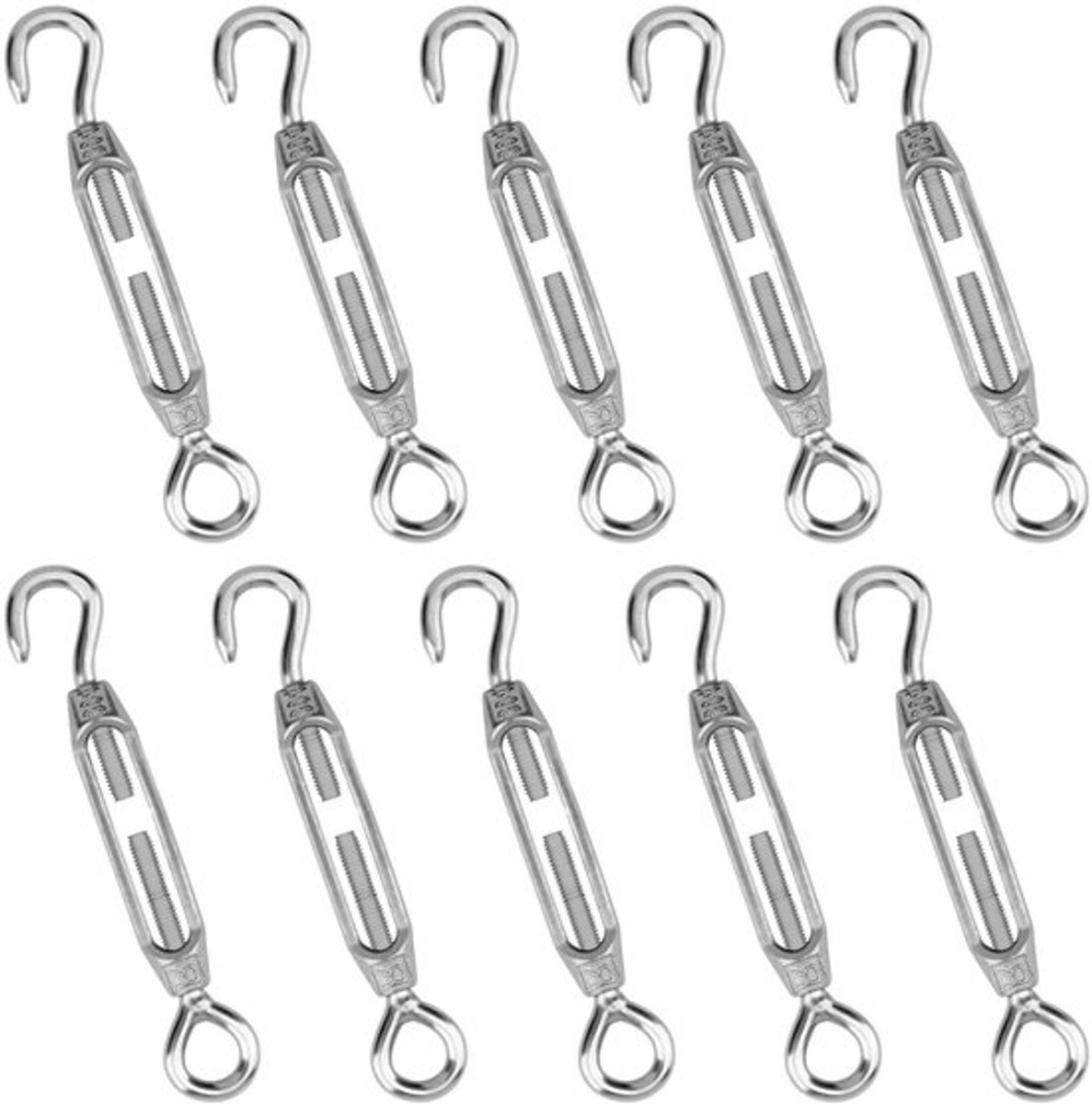 Spanschroef 10 stuks - Draadspanner - Verstelbaar oog - Roestvrij staal - 40 kg belastbaar - 10,2 cm/14,6 cm lang - Kabelspanner