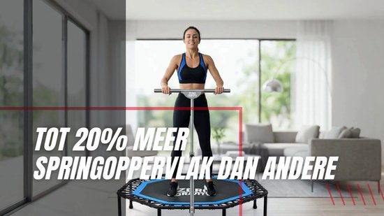 Zero Gravity Fitness-trampoline 135 cm - extra groot springvlak, ideaal voor jumping fitness - stabiele achthoekige indoor-trampoline met handgreep - hoogwaardige bungee-vering - tot 130 kg