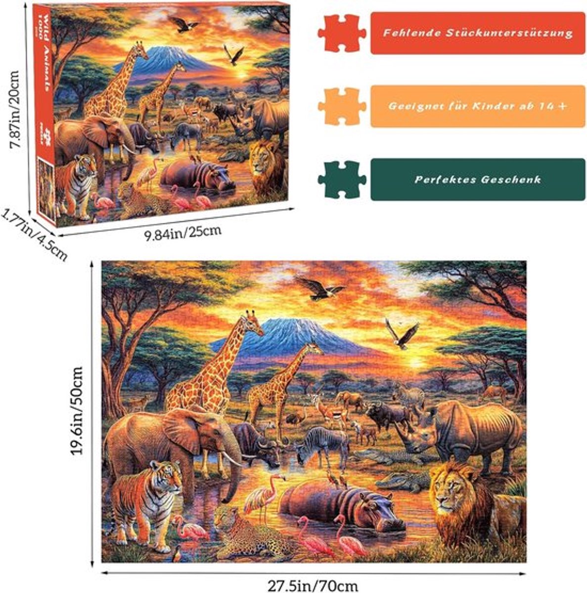 SnelShoppen - 1000-delig Puzzel met Afrikaanse Dieren - Premium Kwaliteit Puzzel voor Volwassenen en Kinderen vanaf 14 Jaar - Creatieve Vrijetijdsbest